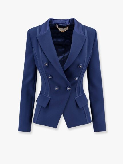 Elisabetta Franchi Essentials Blazer With Shoulder Pads And Covered Buttons
