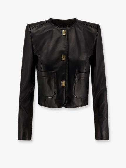 Elisabetta Franchi Leather Jacket With Monogram Metal Details