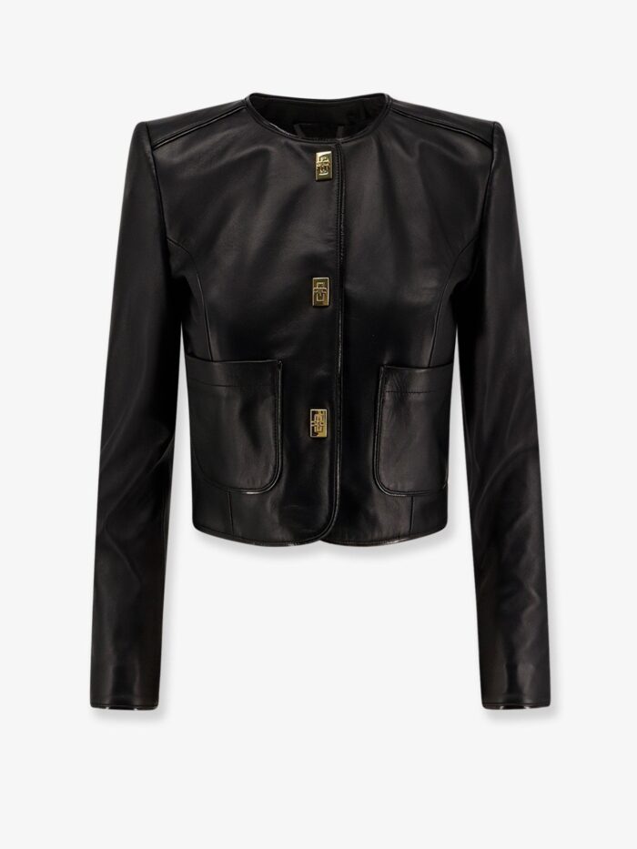 Elisabetta Franchi Leather Jacket With Monogram Metal Details
