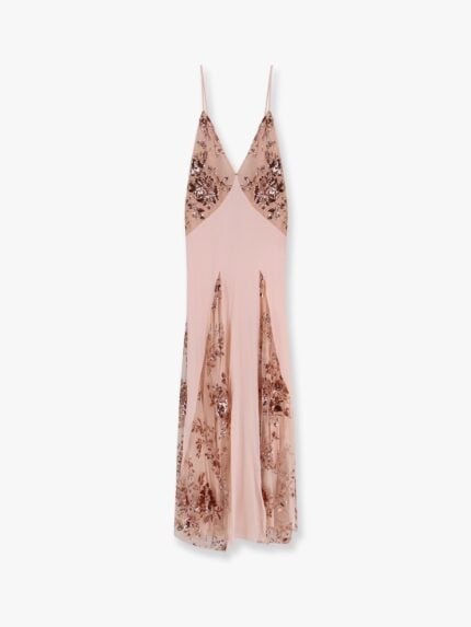 Elisabetta Franchi Red Carpet Dress In Silk Georgette Fabric And Embroidered Lace