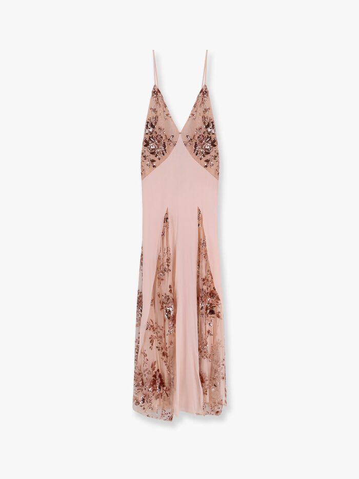 Elisabetta Franchi Red Carpet Dress In Silk Georgette Fabric And Embroidered Lace