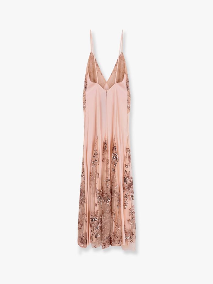 Elisabetta Franchi Red Carpet Dress In Silk Georgette Fabric And Embroidered Lace