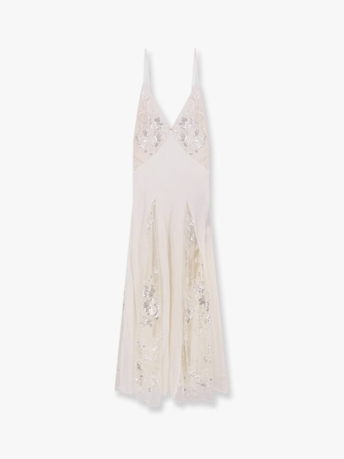 Elisabetta Franchi Red Carpet Dress In Silk Georgette Fabric And Embroidered Lace