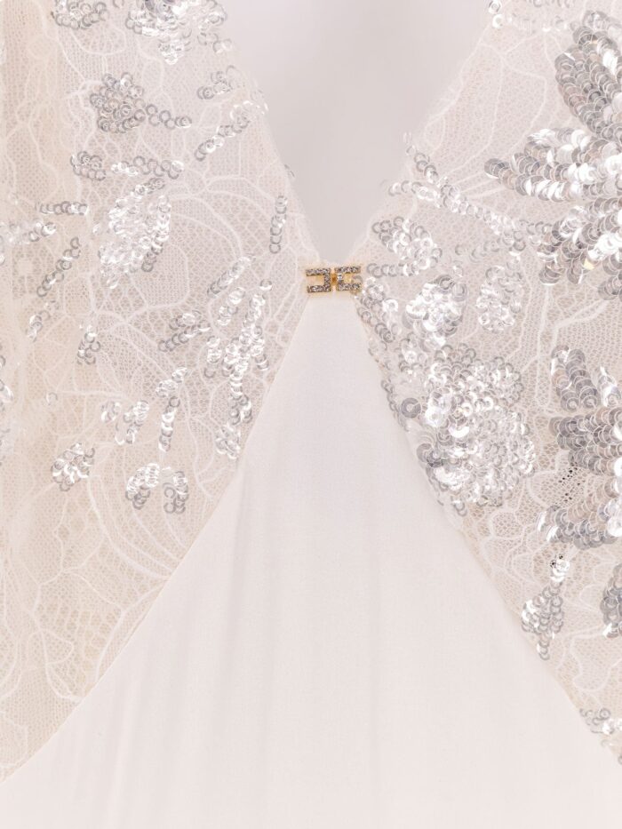 Elisabetta Franchi Red Carpet Dress In Silk Georgette Fabric And Embroidered Lace
