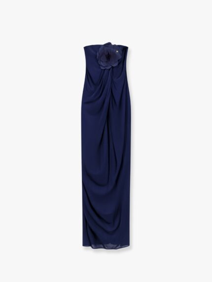 Elisabetta Franchi Red Carpet Glossy Jersey Fabric Dress With Flower