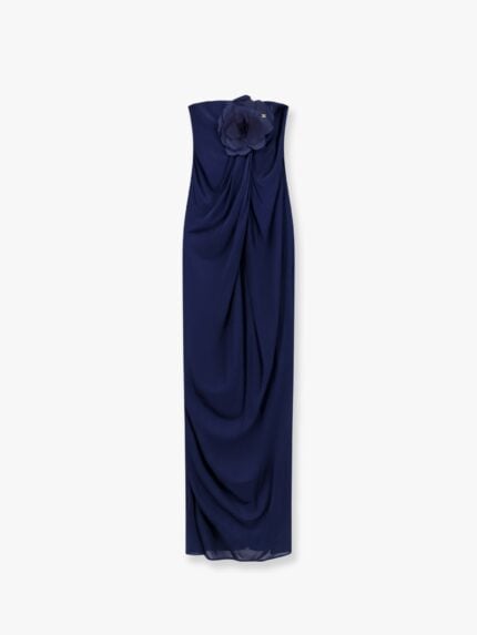 Elisabetta Franchi Red Carpet Glossy Jersey Fabric Dress With Flower
