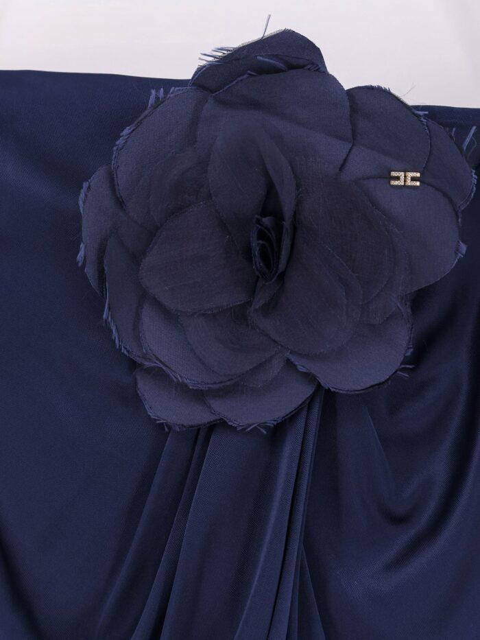 Elisabetta Franchi Red Carpet Glossy Jersey Fabric Dress With Flower