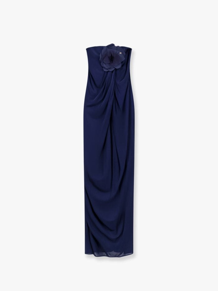 Elisabetta Franchi Red Carpet Glossy Jersey Fabric Dress With Flower