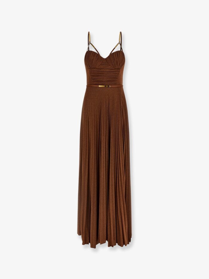 Elisabetta Franchi Red Carpet Laminated Long Dress With Belt