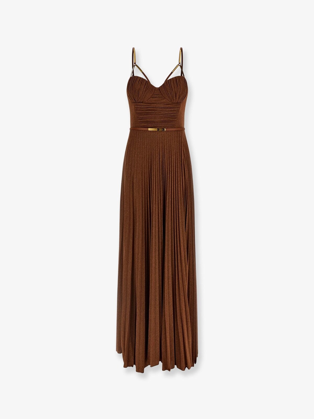 Elisabetta Franchi Red Carpet Laminated Long Dress With Belt
