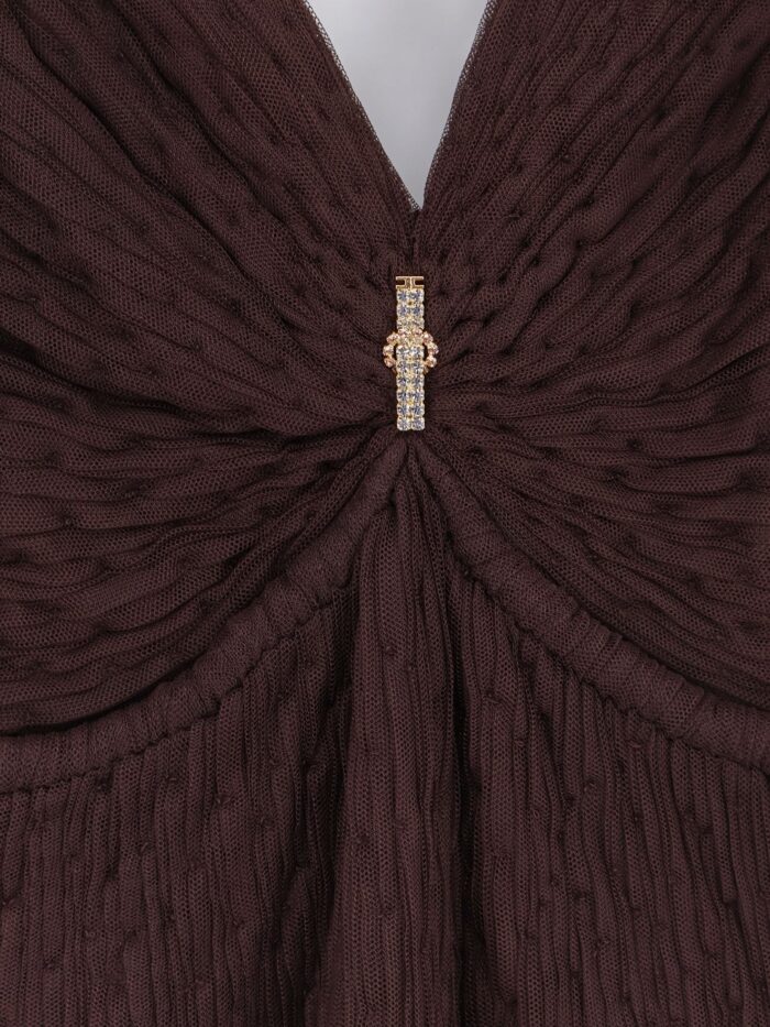 Elisabetta Franchi Red Carpet Long Dress With Rhinestones Detail