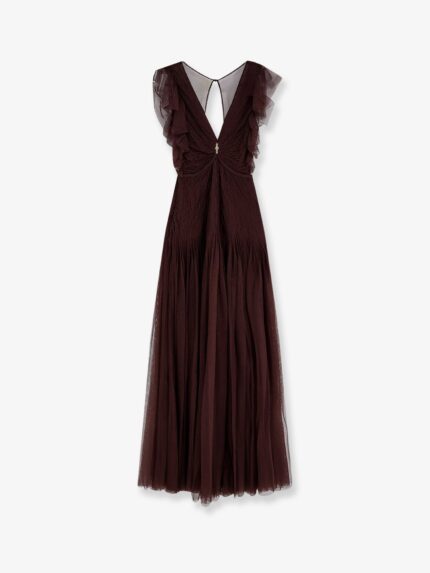 Elisabetta Franchi Red Carpet Long Dress With Rhinestones Detail