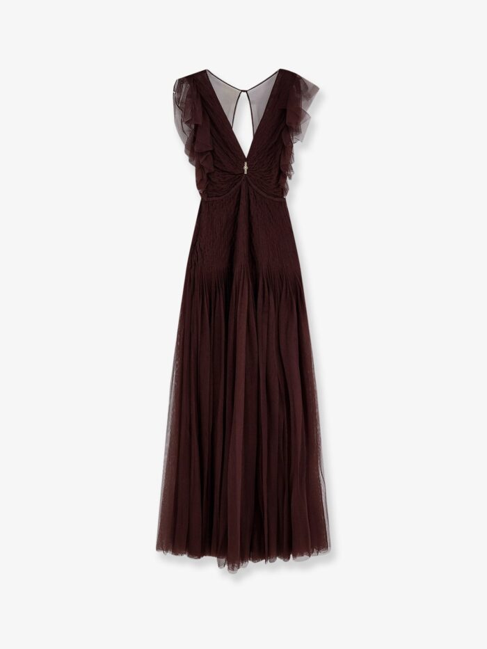 Elisabetta Franchi Red Carpet Long Dress With Rhinestones Detail