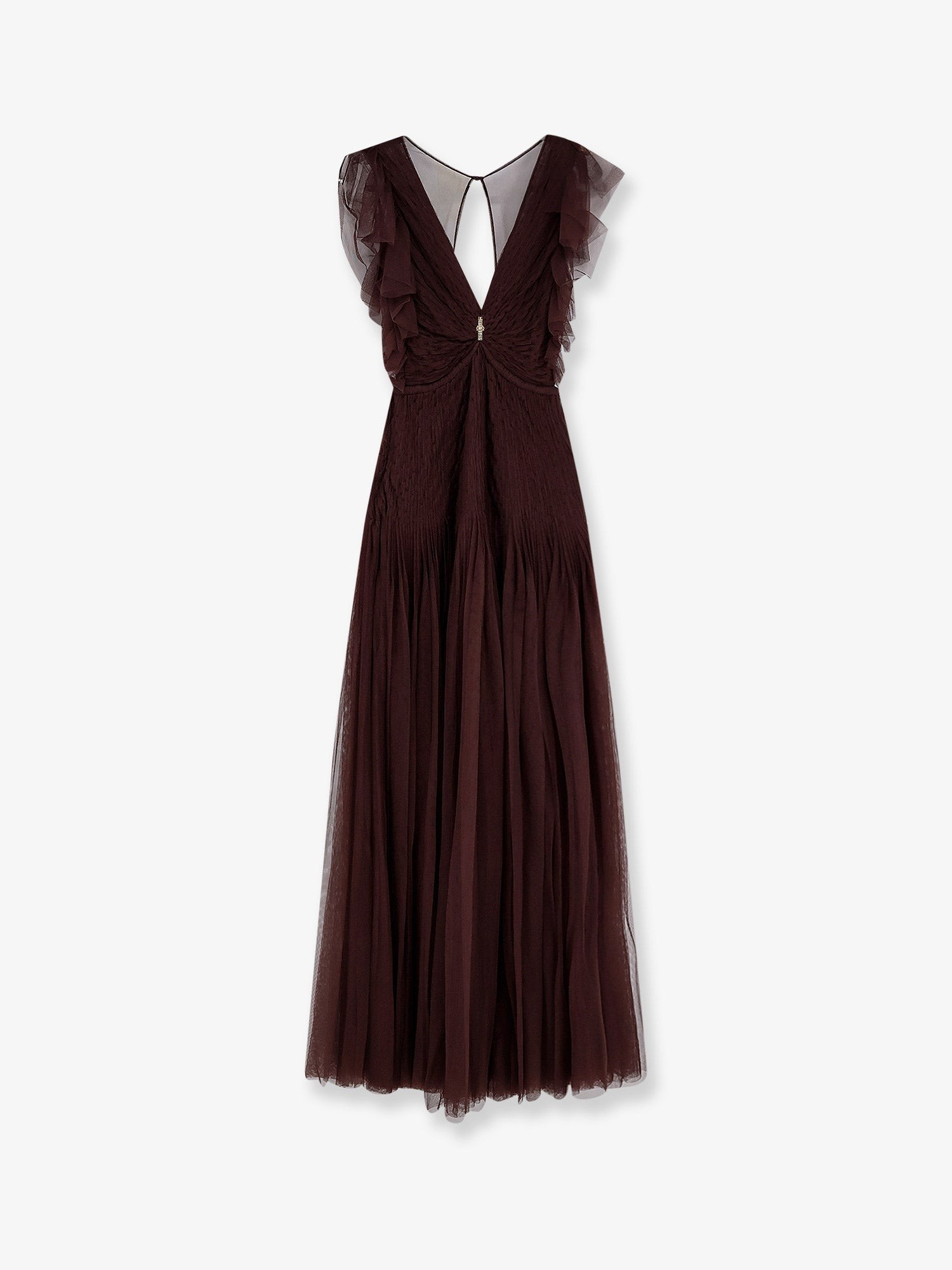 Elisabetta Franchi Red Carpet Long Dress With Rhinestones Detail