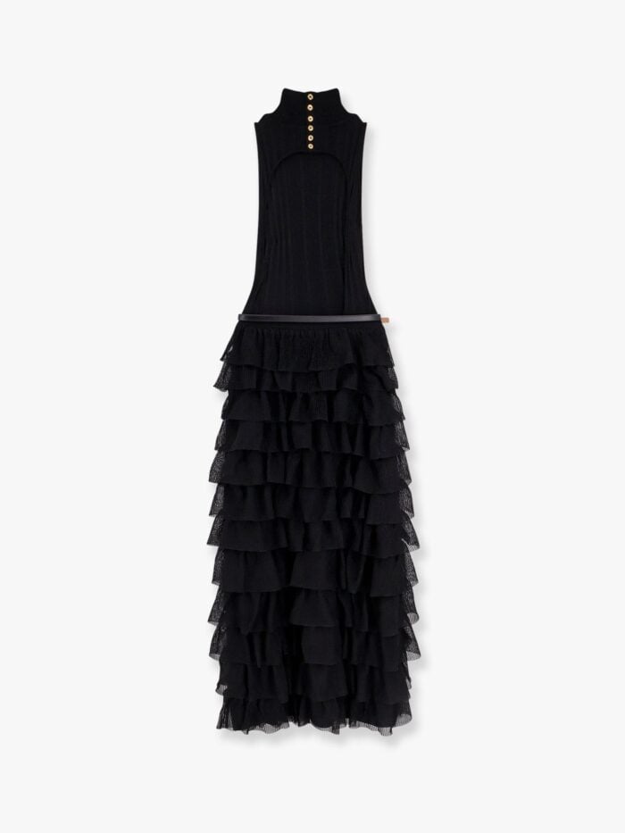 Elisabetta Franchi Red Carpet Ribbed Knit Dress With Flounces