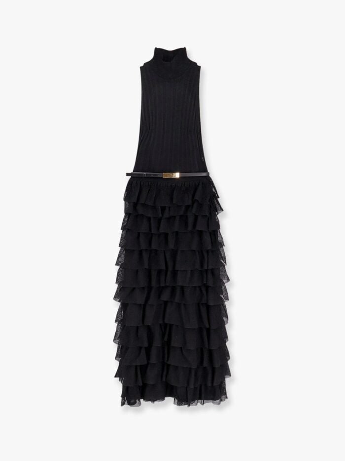 Elisabetta Franchi Red Carpet Ribbed Knit Dress With Flounces