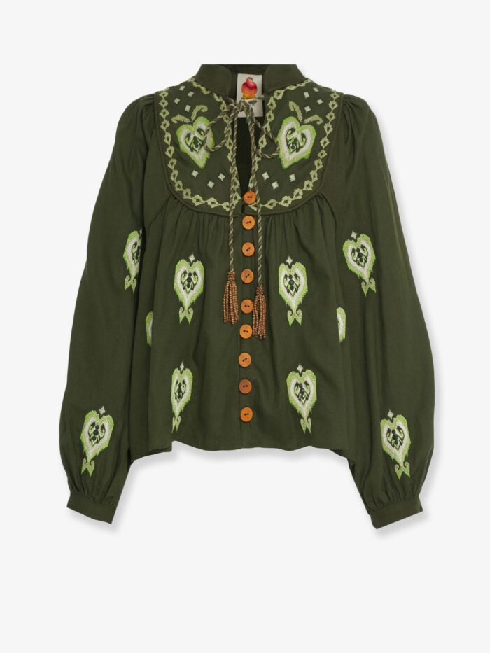 farm rio embroidered puff sleeve lenzing™ ecovero™ euroflax™ shirt Farm Rio Embroidered Puff Sleeve Lenzing™ Ecovero™ Euroflax™ Shirt