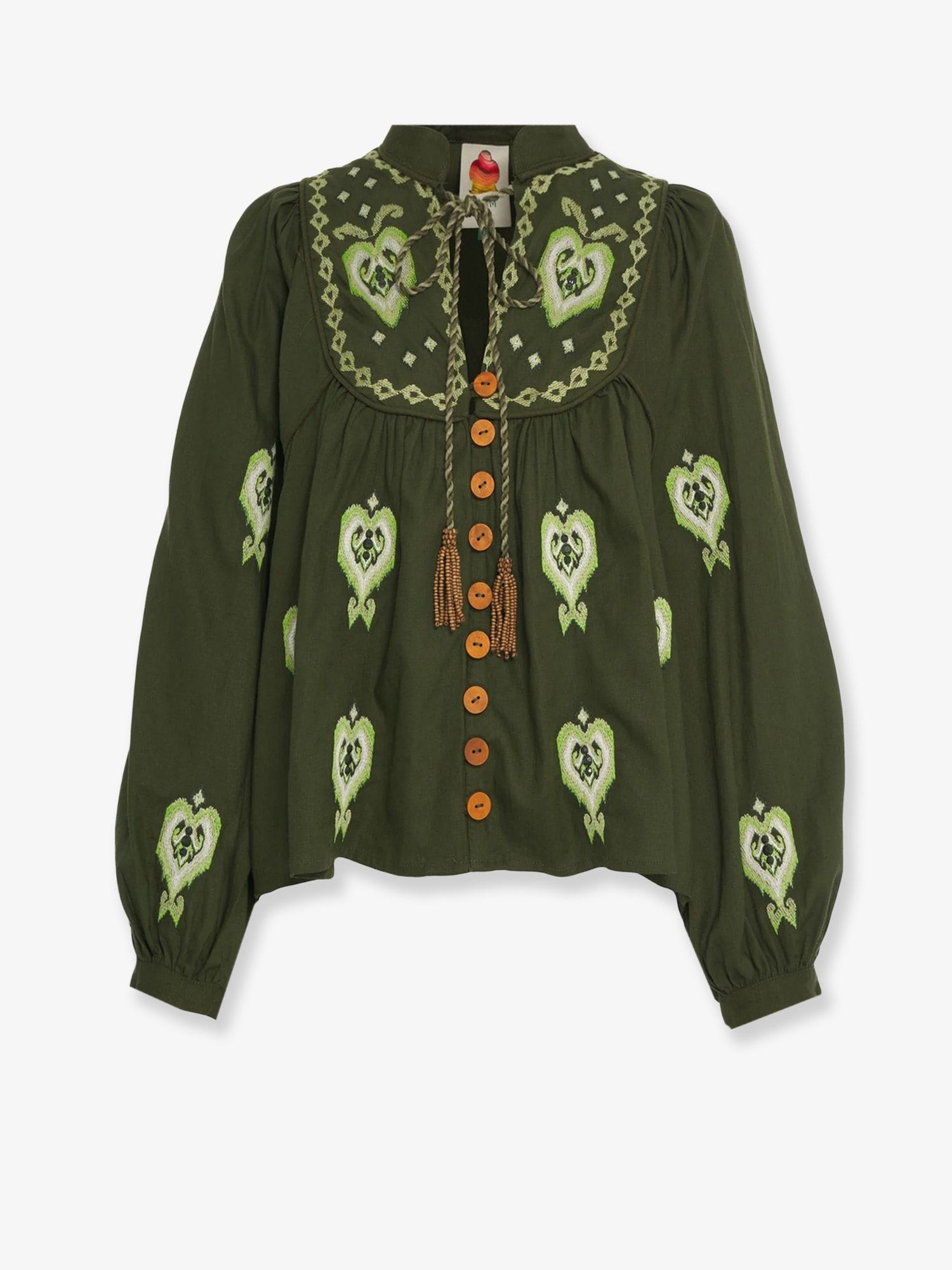 Farm Rio Embroidered Puff Sleeve Lenzing™ Ecovero™ Euroflax™ Shirt