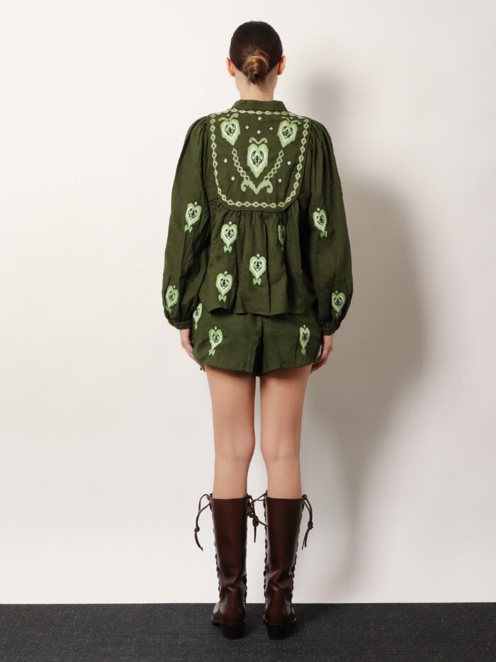 Farm Rio Embroidered Puff Sleeve Lenzing™ Ecovero™ Euroflax™ Shirt