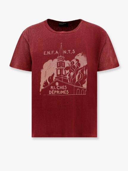 ENFANTS RICHES DEPRIMES Burning Church Cotton T-shirt With Used Effect