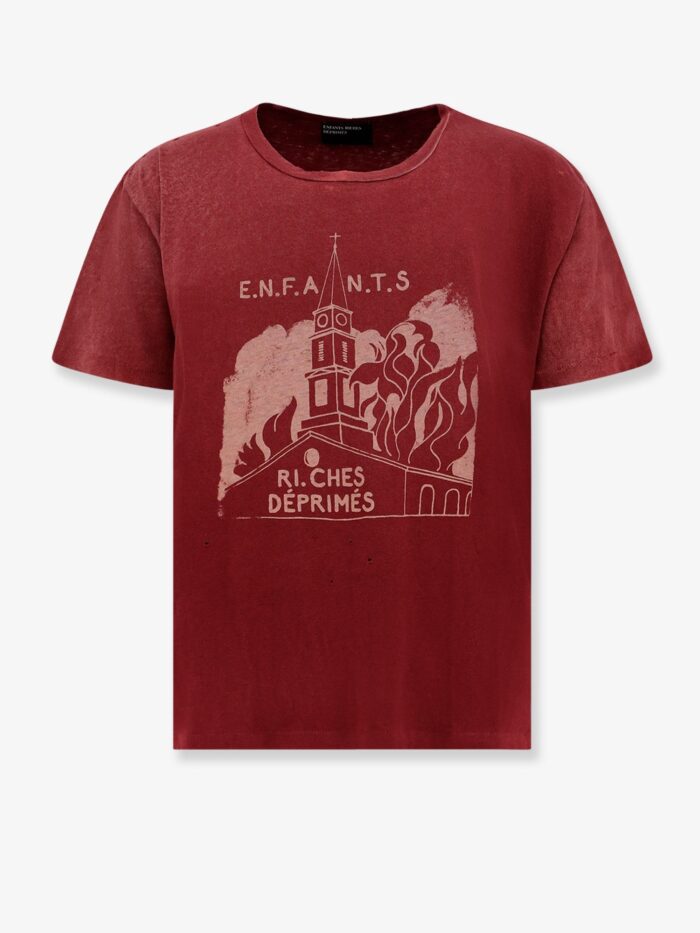 ENFANTS RICHES DEPRIMES Burning Church Cotton T-shirt With Used Effect