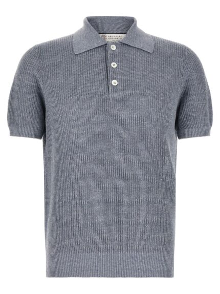 Brunello Cucinelli English Half-ribbed Polo Shirt
