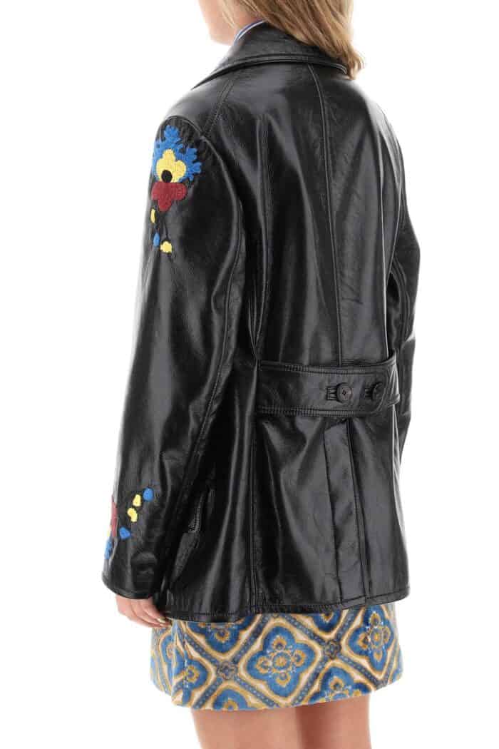 Etro Jacket In Patent Faux Leather With Floral Embroideries