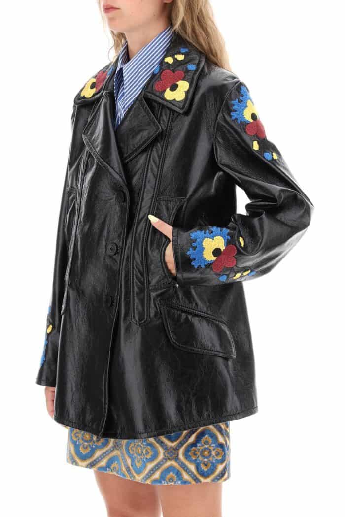 Etro Jacket In Patent Faux Leather With Floral Embroideries