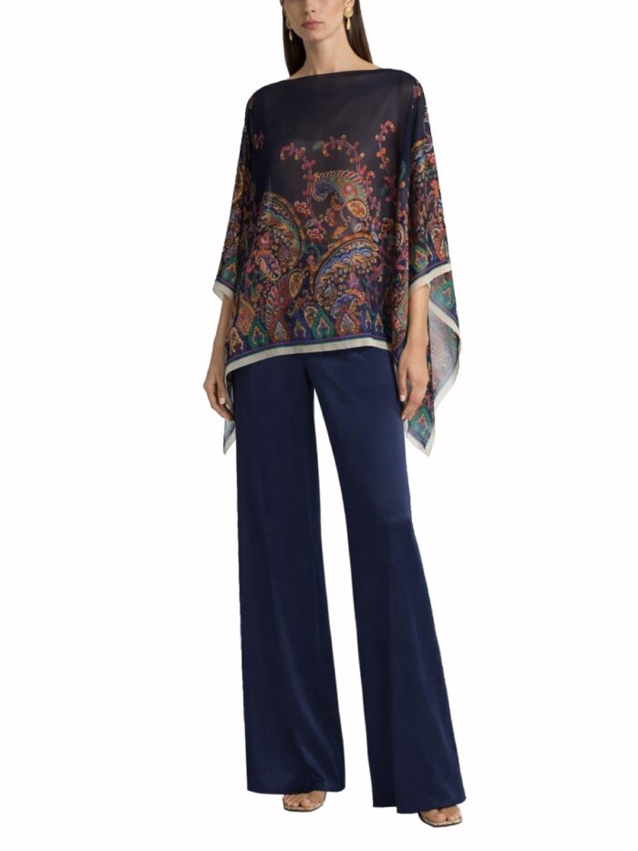 Etro PAISLEY PRINT SILK PONCHO TOP