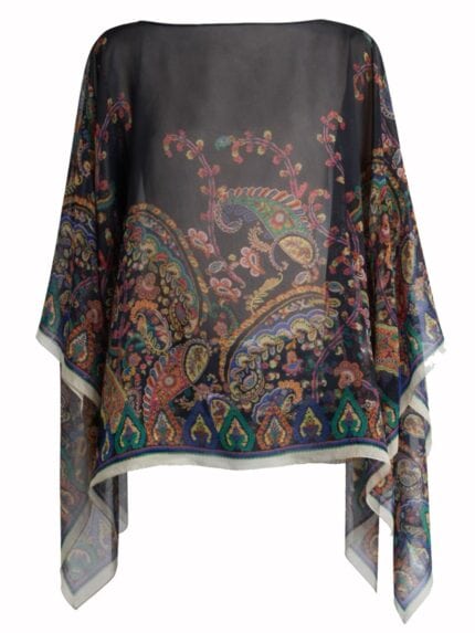 Etro PAISLEY PRINT SILK PONCHO TOP