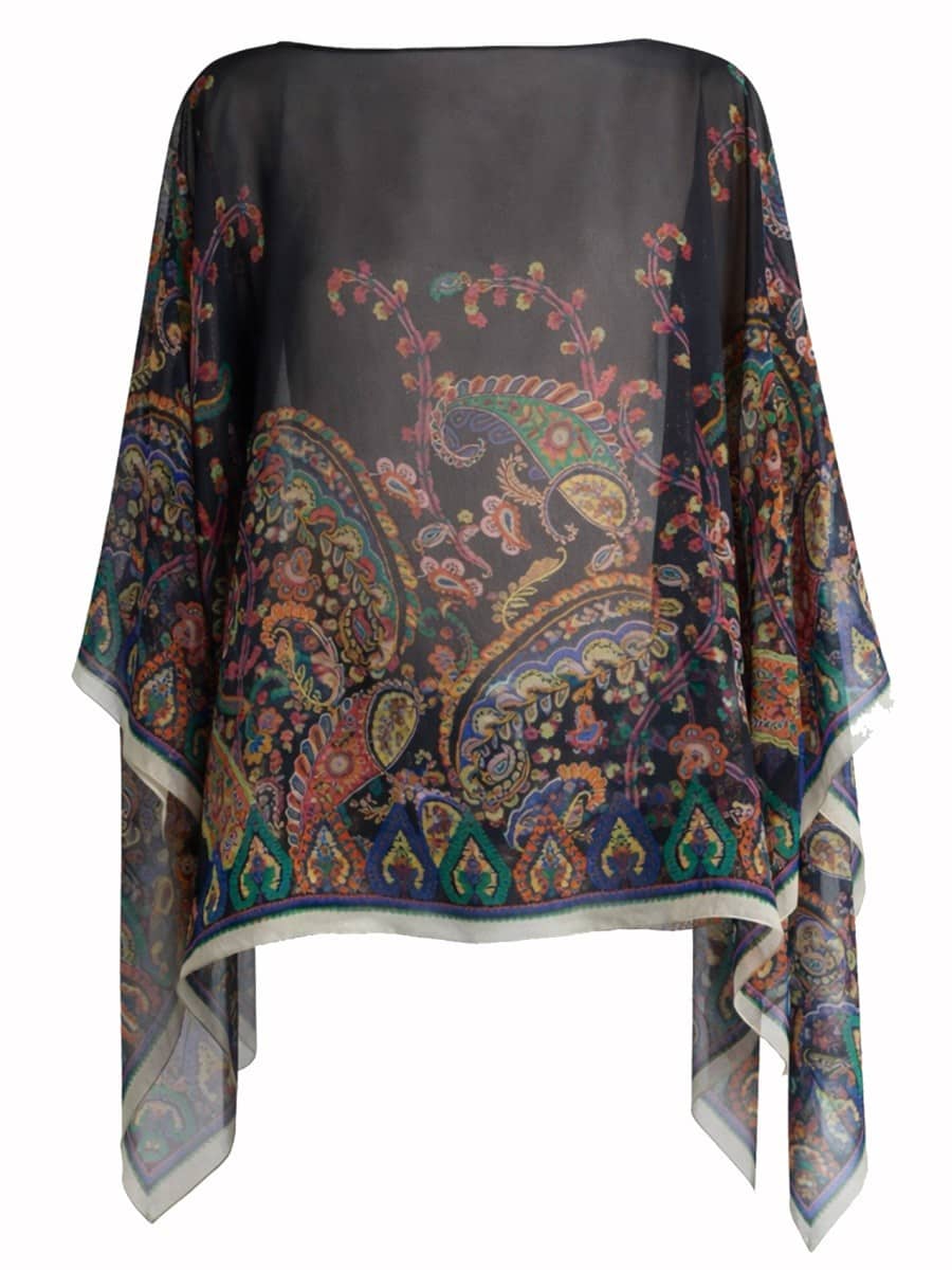 Etro PAISLEY PRINT SILK PONCHO TOP
