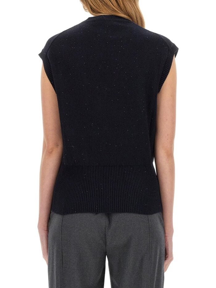 Fabiana Filippi COTTON AND LINEN VEST WITH SEQUINS