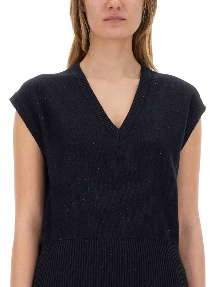 Fabiana Filippi COTTON AND LINEN VEST WITH SEQUINS