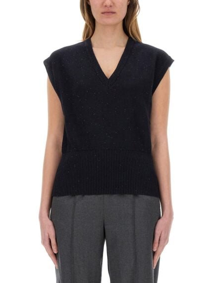 Fabiana Filippi COTTON AND LINEN VEST WITH SEQUINS