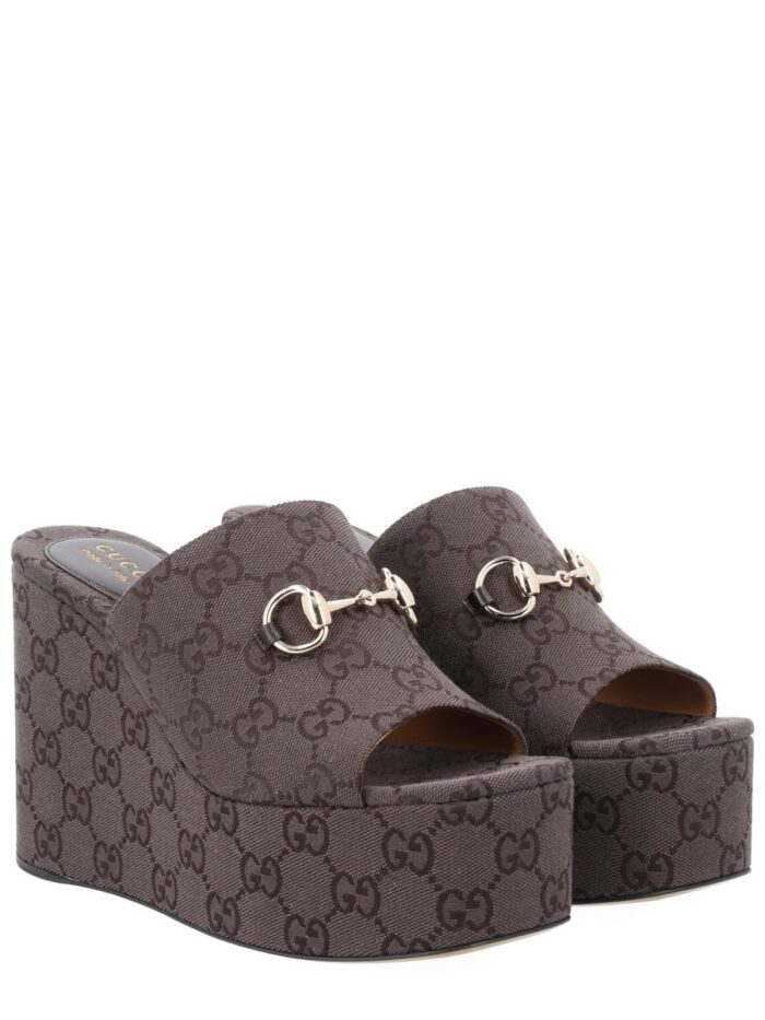 Gucci FABRIC WEDGE SANDAL "GG"