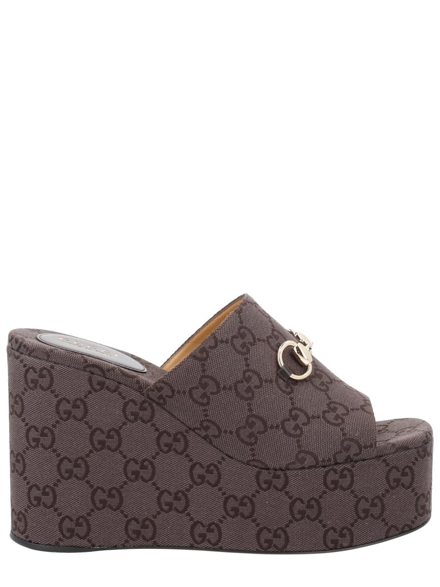 Gucci FABRIC WEDGE SANDAL "GG"