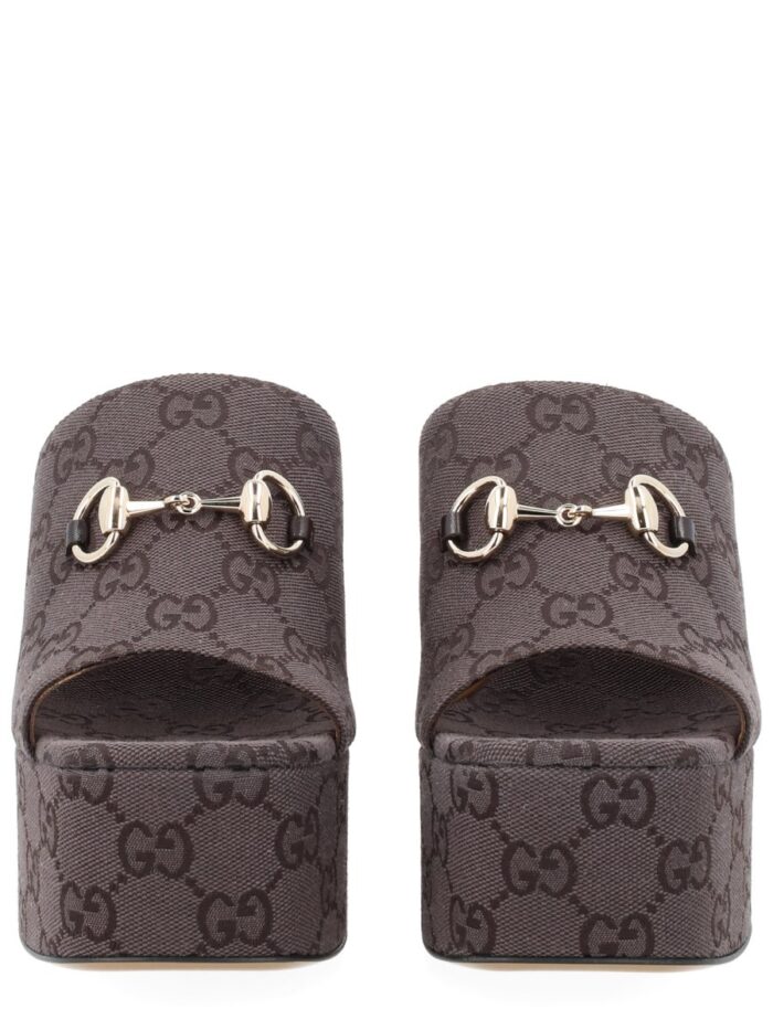 Gucci FABRIC WEDGE SANDAL "GG"