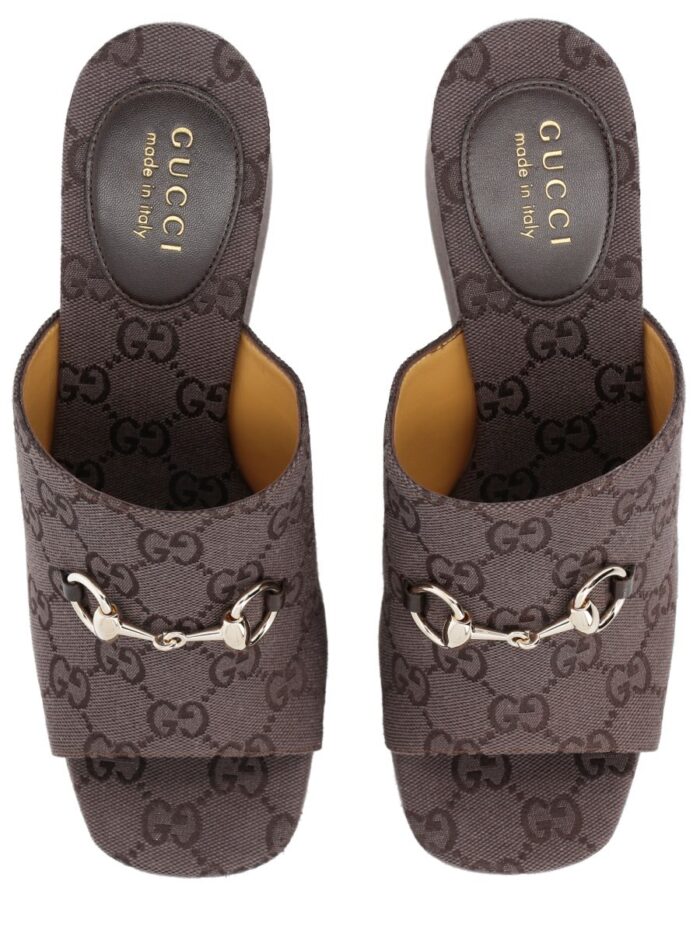 Gucci FABRIC WEDGE SANDAL "GG"