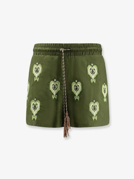 FARM RIO Green Heart Tapestry Embroidered Lenzing™ Ecovero™ Euroflax™ Shorts
