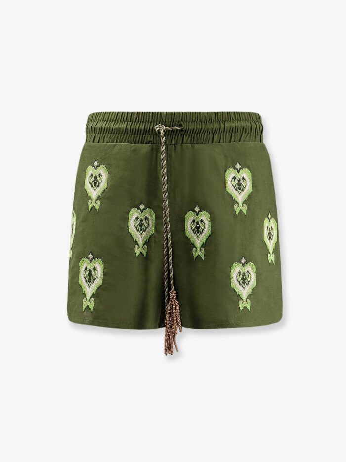 farm rio green heart tapestry embroidered lenzing™ ecovero™ euroflax™ shorts FARM RIO Green Heart Tapestry Embroidered Lenzing™ Ecovero™ Euroflax™ Shorts