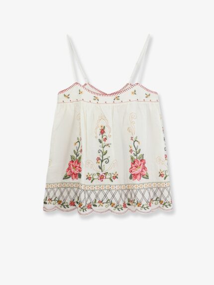 FARM RIO Linen And Viscose Top With Embroidery