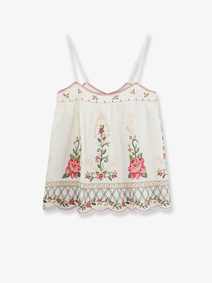 FARM RIO Linen And Viscose Top With Embroidery
