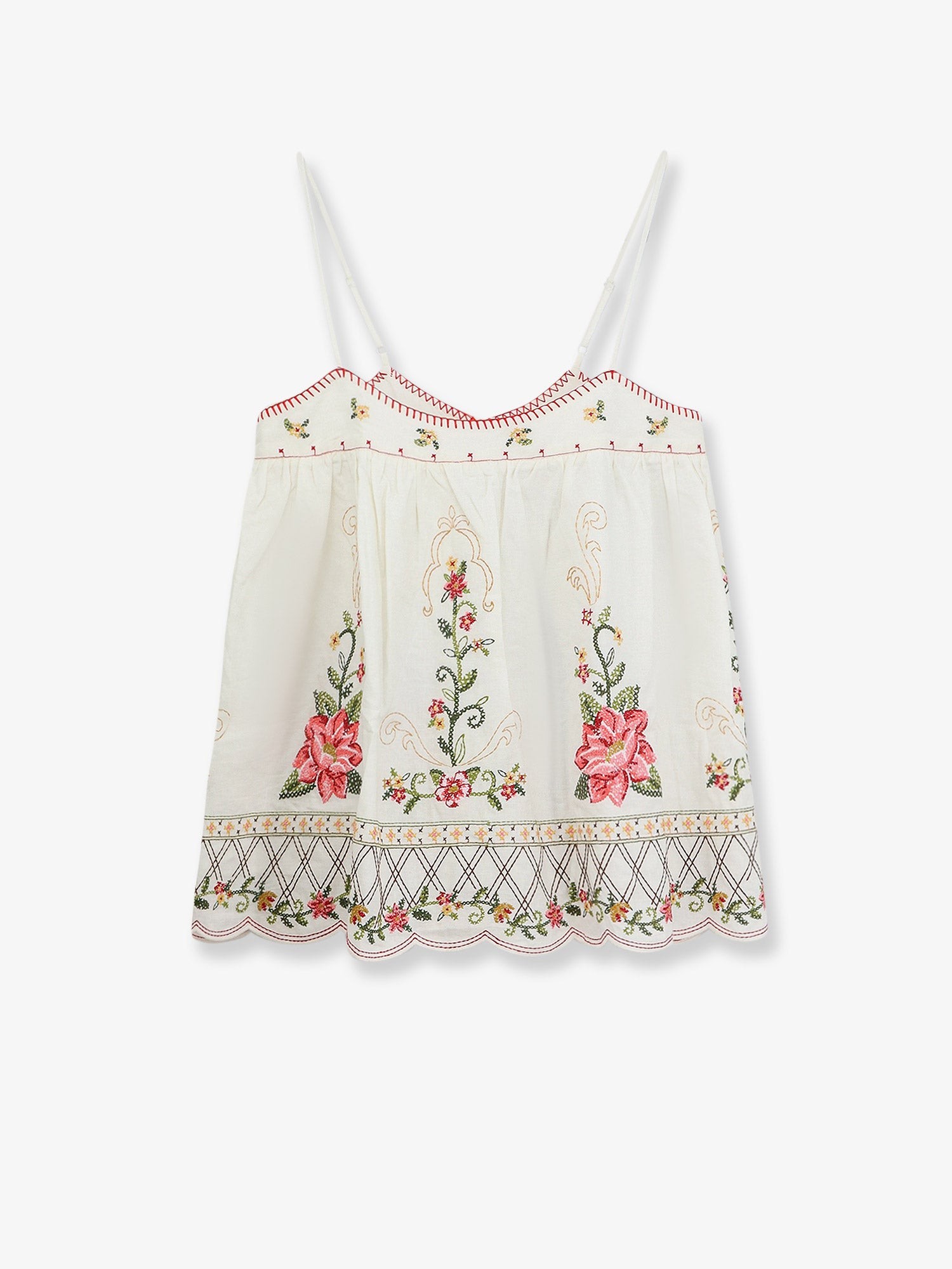 FARM RIO Linen And Viscose Top With Embroidery
