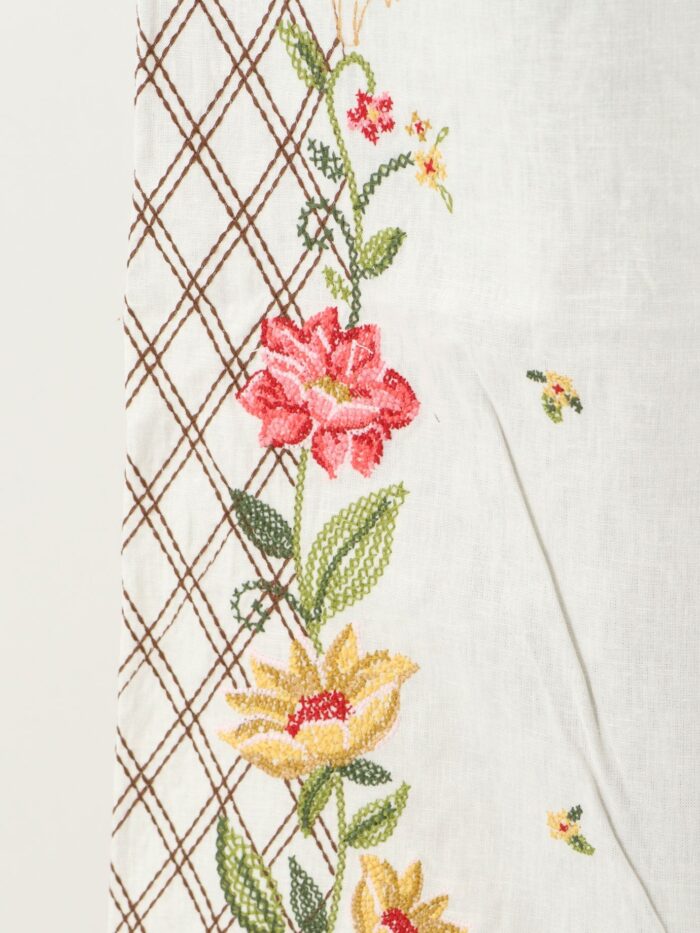 FARM RIO Linen And Viscose Trousers With Embroidery