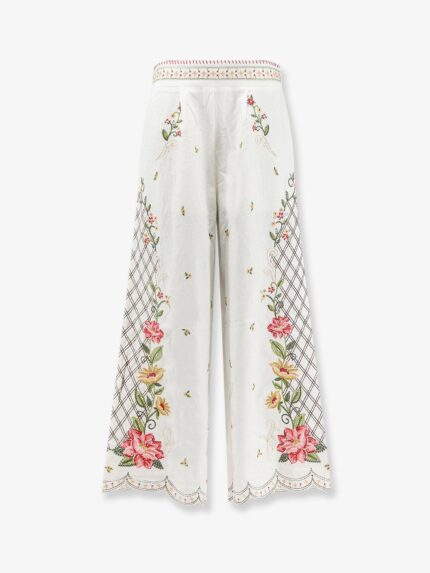 FARM RIO Linen And Viscose Trousers With Embroidery