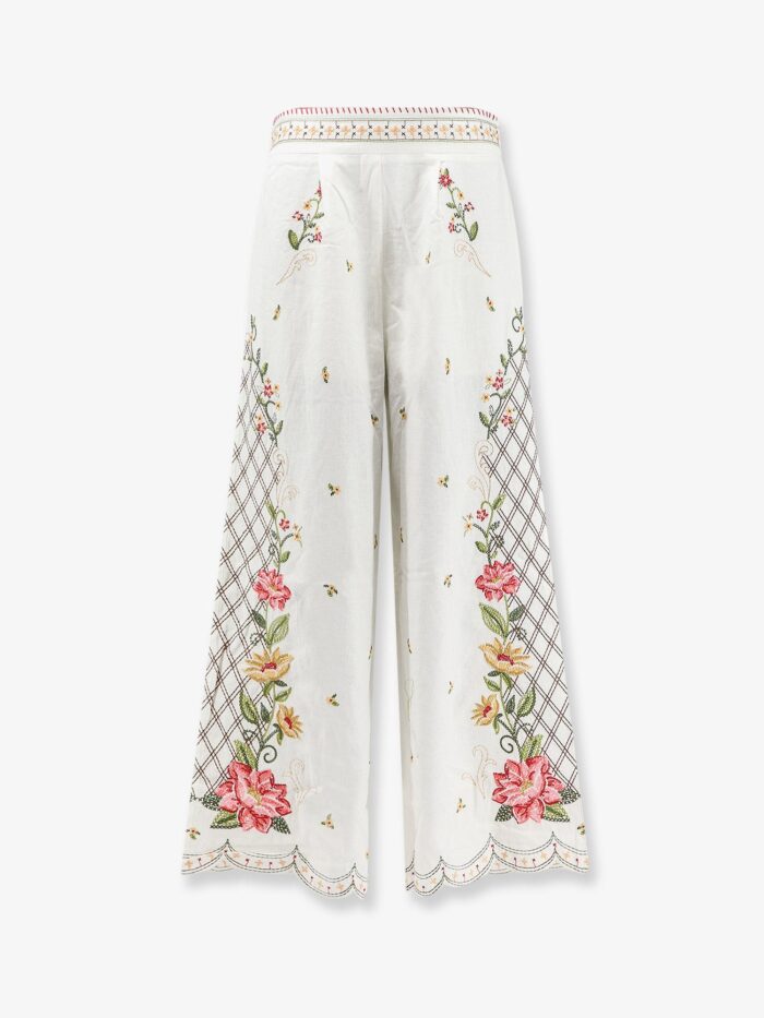 FARM RIO Linen And Viscose Trousers With Embroidery