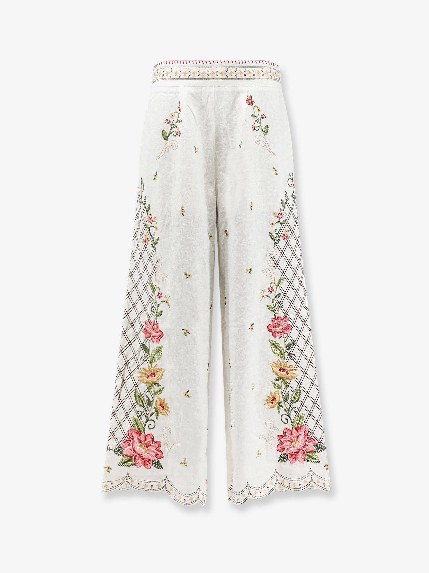 FARM RIO Linen And Viscose Trousers With Embroidery