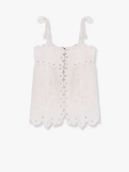 FARM RIO Perforated Linen Top