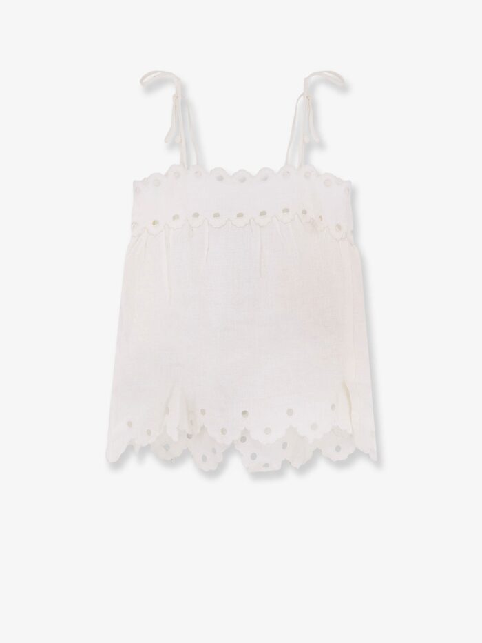 FARM RIO Perforated Linen Top