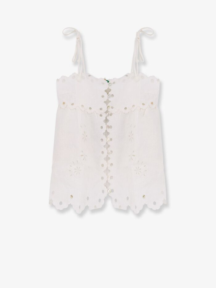 FARM RIO Perforated Linen Top